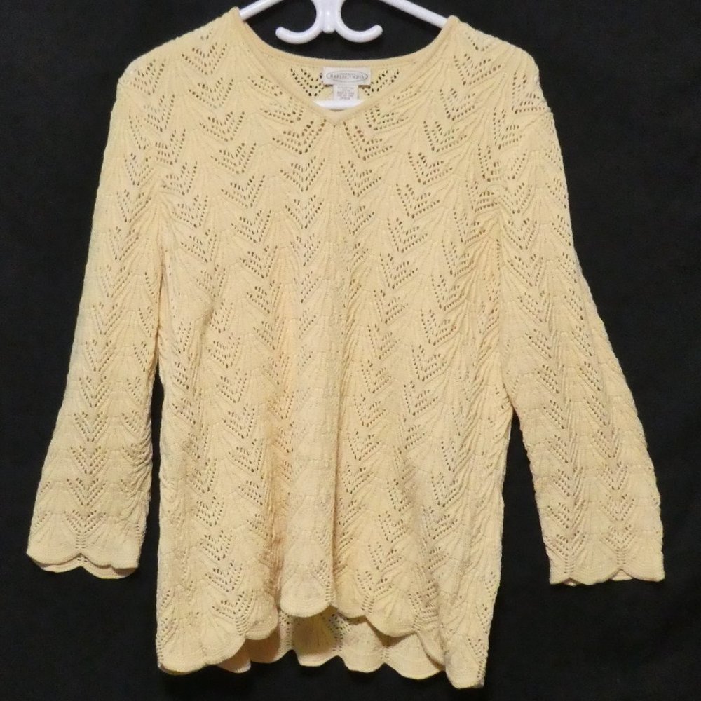 Vintage NORTHERN REFLECTIONS | 100% Cotton | Knit Yellow V-Neck Sweater | NWOT